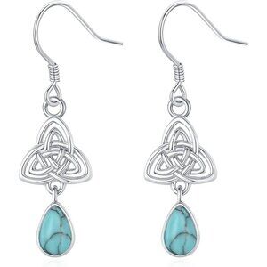 Turquoise Celtic Knot Dangle Earrings 925 Sterling Silver NWT